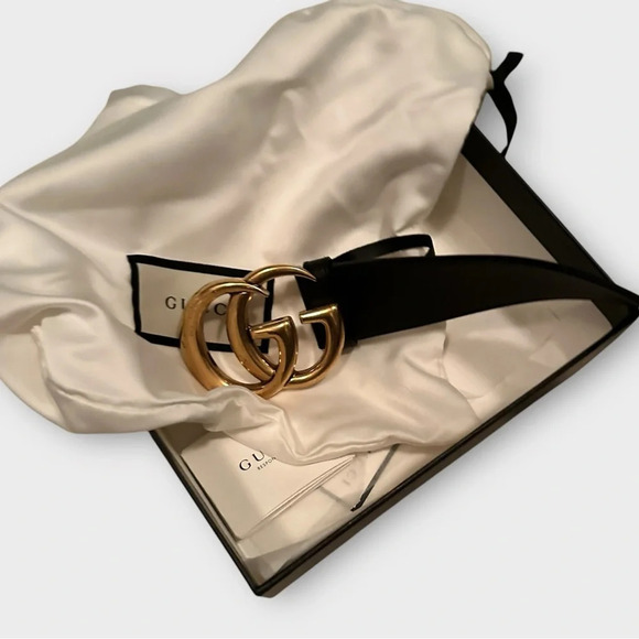 GUCCI | BLACK GG MARMONT LEATHER BELT | Size 83/34 - Picture 4 of 15